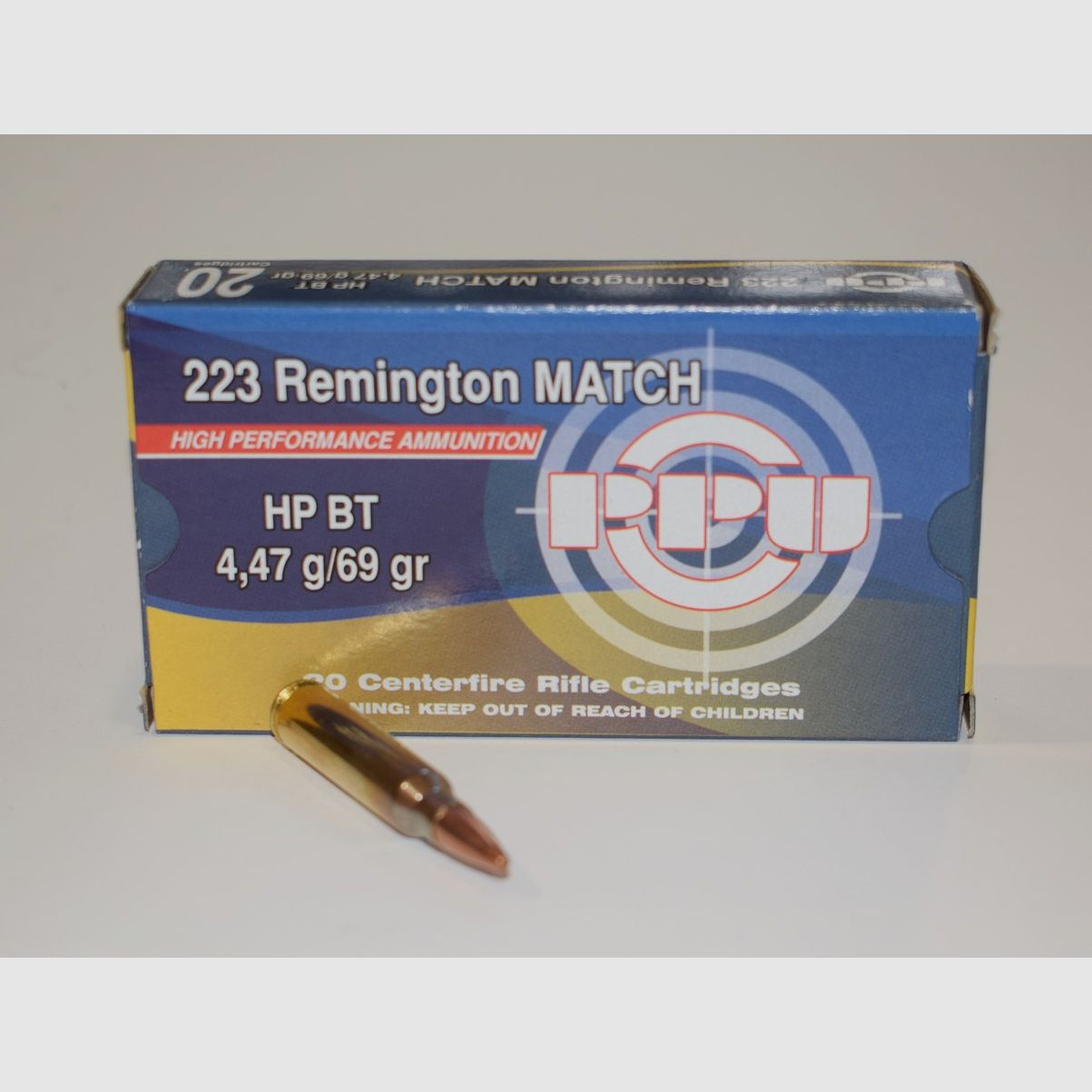Box mit 20 Patronen Partizan Kal. 223 Remington HPBT Match 69 Grain