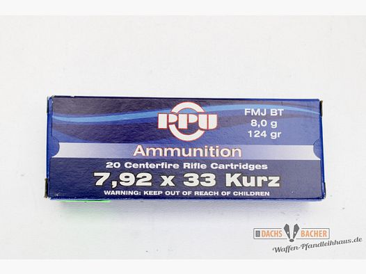 PPU Privi Partizan 7,92x33 Kurz 8g/124r FMJ BT 20 Schuß