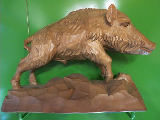 Holzschnitzerei "Wildschwein" Keiler 30 x 23 cm, handgeschnitzte Holzfigur