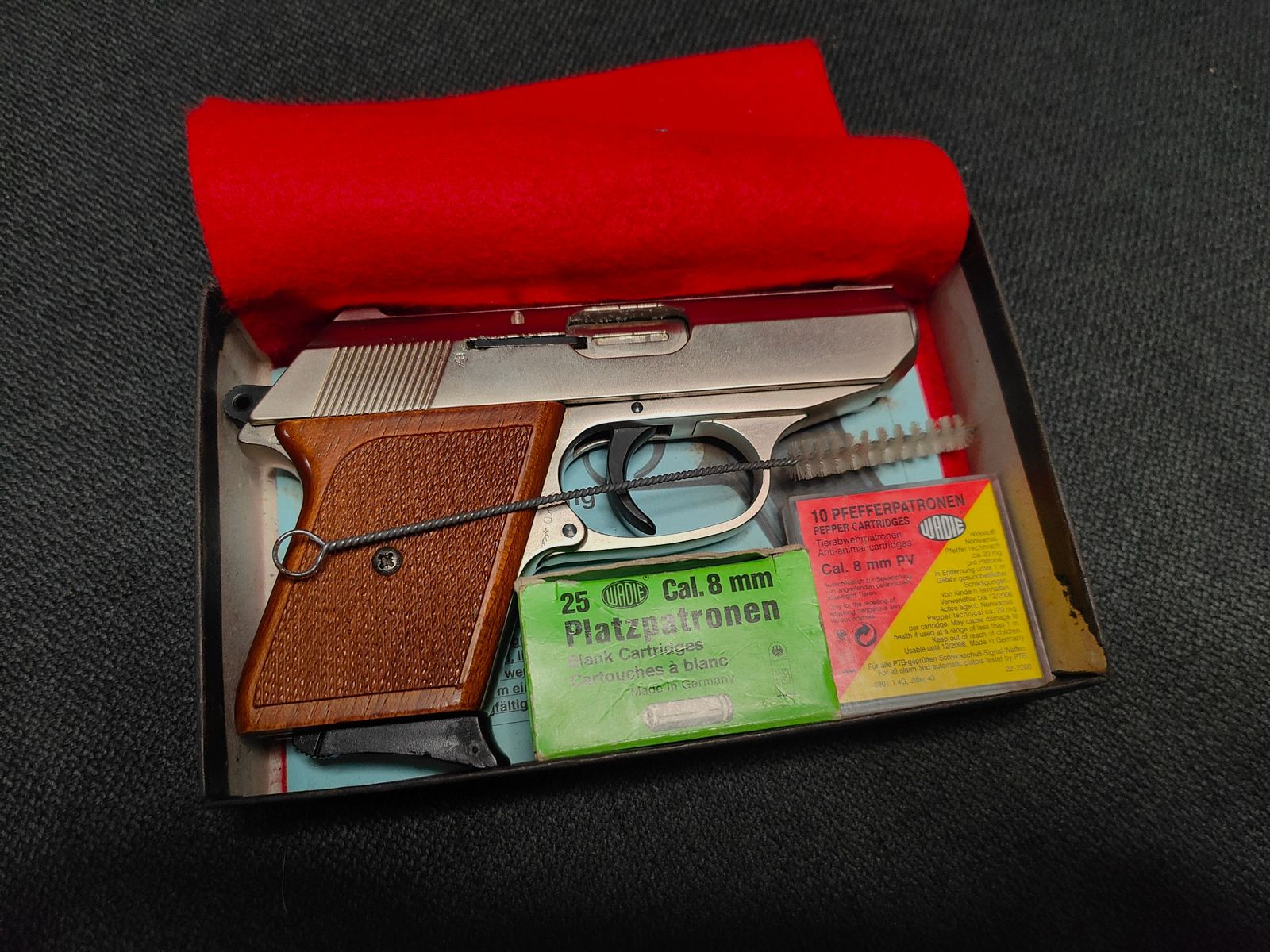 8mm K Signal Schreckschuss Gas RG 9 Röhm ptb 413 Pistola Vintage Níquel Plata