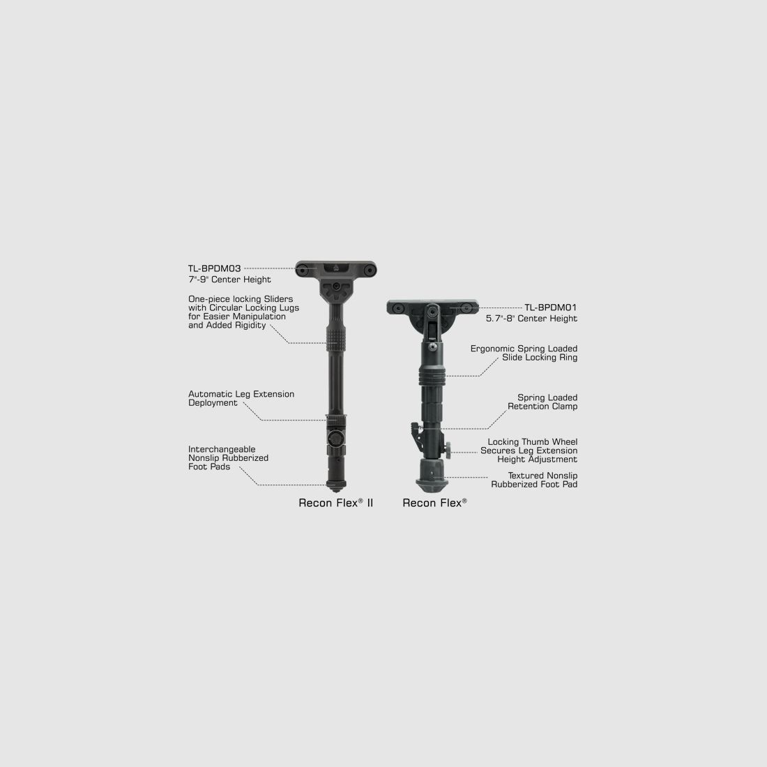 UTG® Recon Flex® II Bipod, 7″-9″ Center Height, M-LOK®