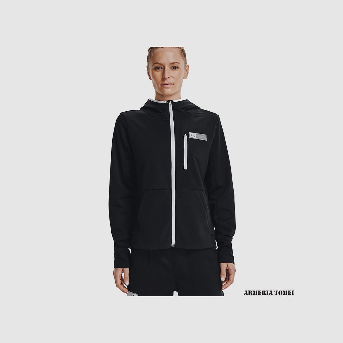 UNDER ARMOUR – FEMME – SWEAT À CAPUCHE ARMOURED MIXED MEDIA F Noir / Blanc – 001, image 3 sur 4