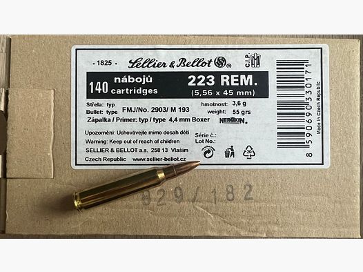 Sellier & Bellot .223 Rem 55 gr FMJ (M193) – 1120 colpi – Nuovo | 8 confezioni disponibili