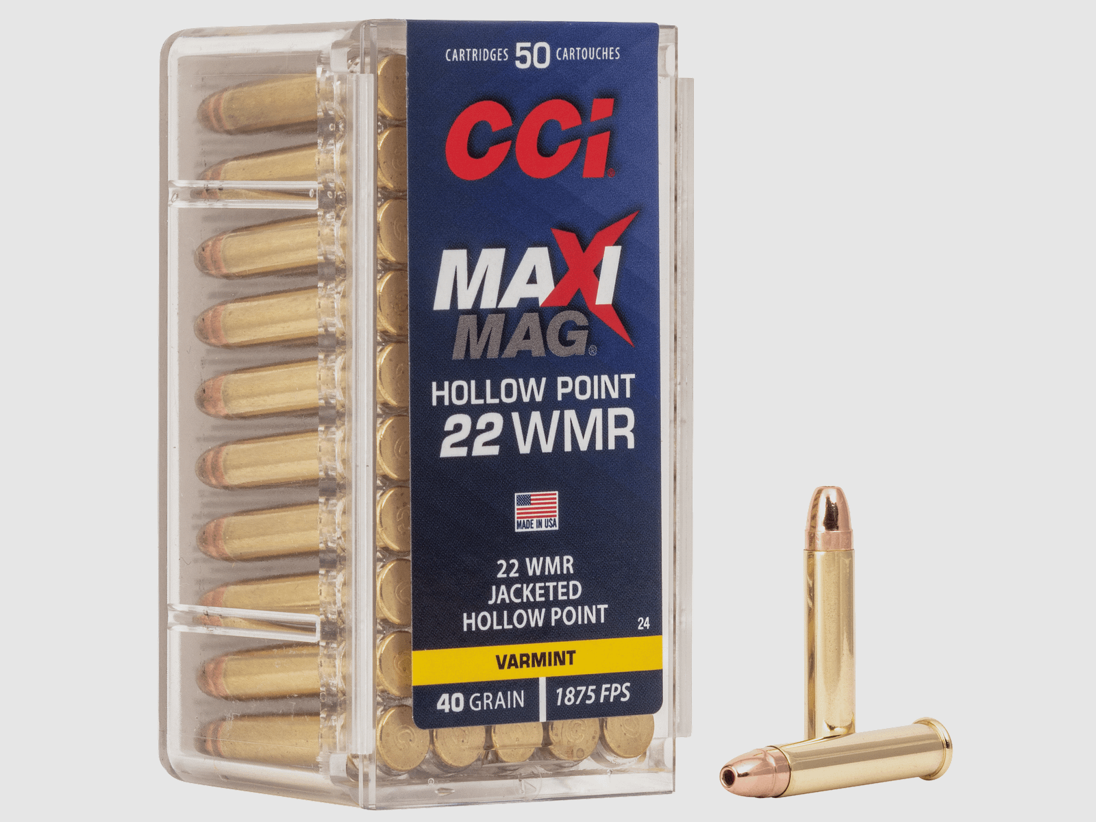 Patronen CCI Kaliber 22WMR Maxi Mag JHP 40 Grain, Bild 2 von 2
