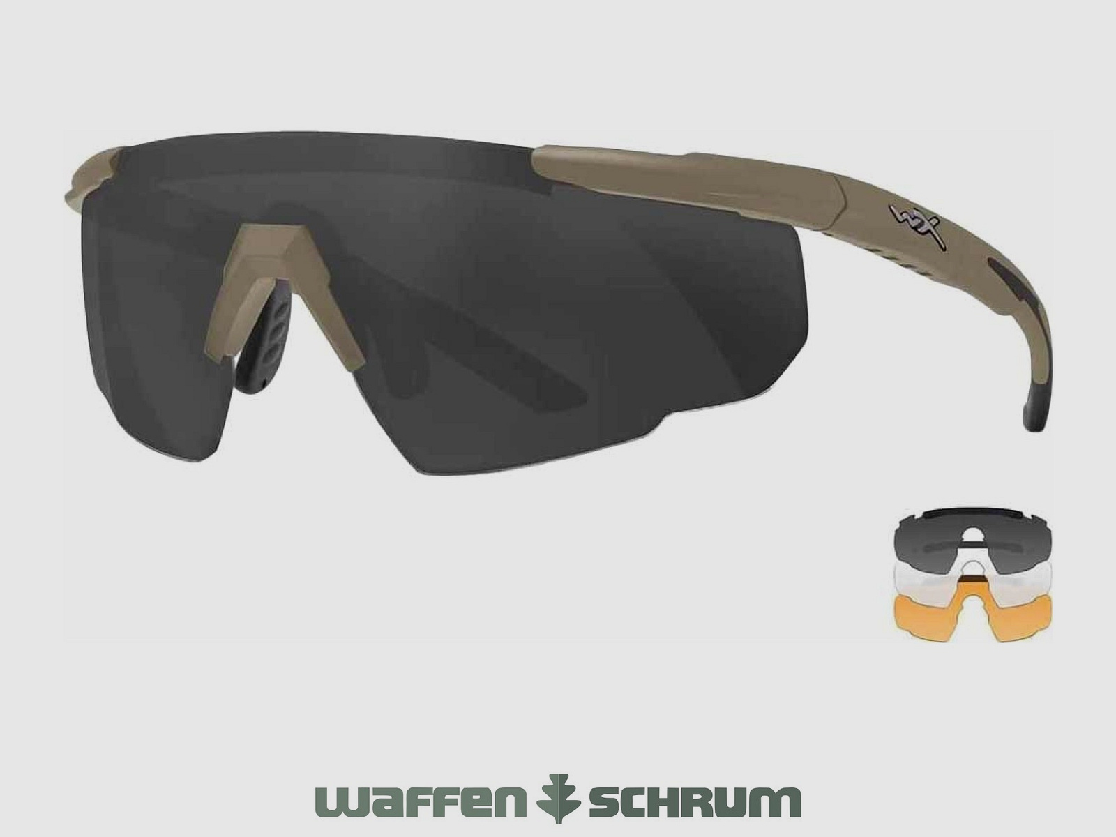 Lunettes de tir Wiley X Saber Advanced Set Verres : gris, clair, orange vif, Monture : couleur camouflage mate