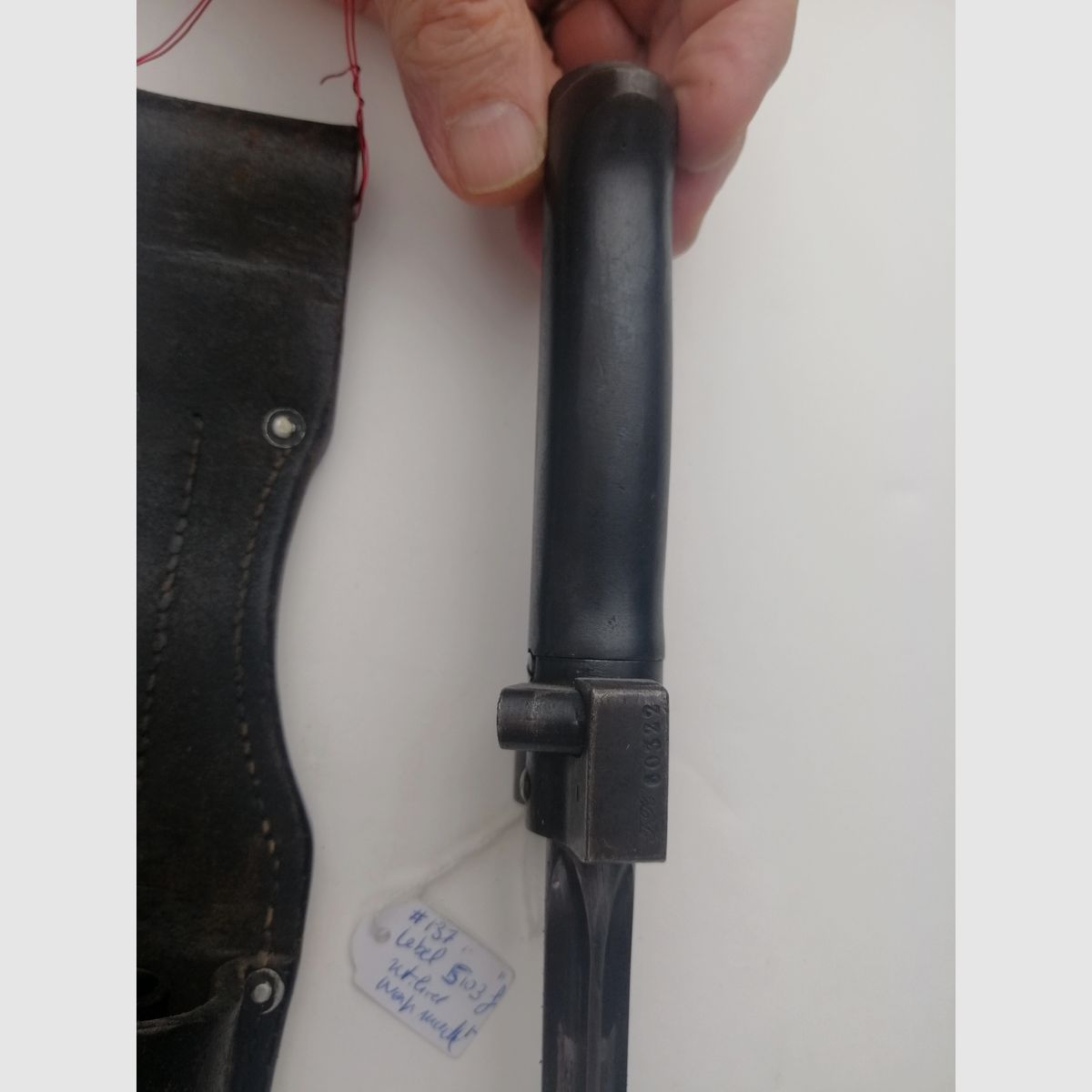 Très belle baïonnette Lebel S103(f) – recoupée bleuie – réutilisation Wehrmacht – Rare porte fourreau – TBE, image 14 sur 16
