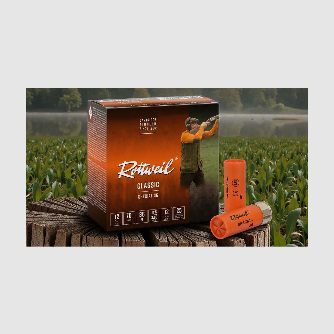 Rottweil hunting shotgun cartridge Special 36 cal. 12/70 36g 3.0 mm