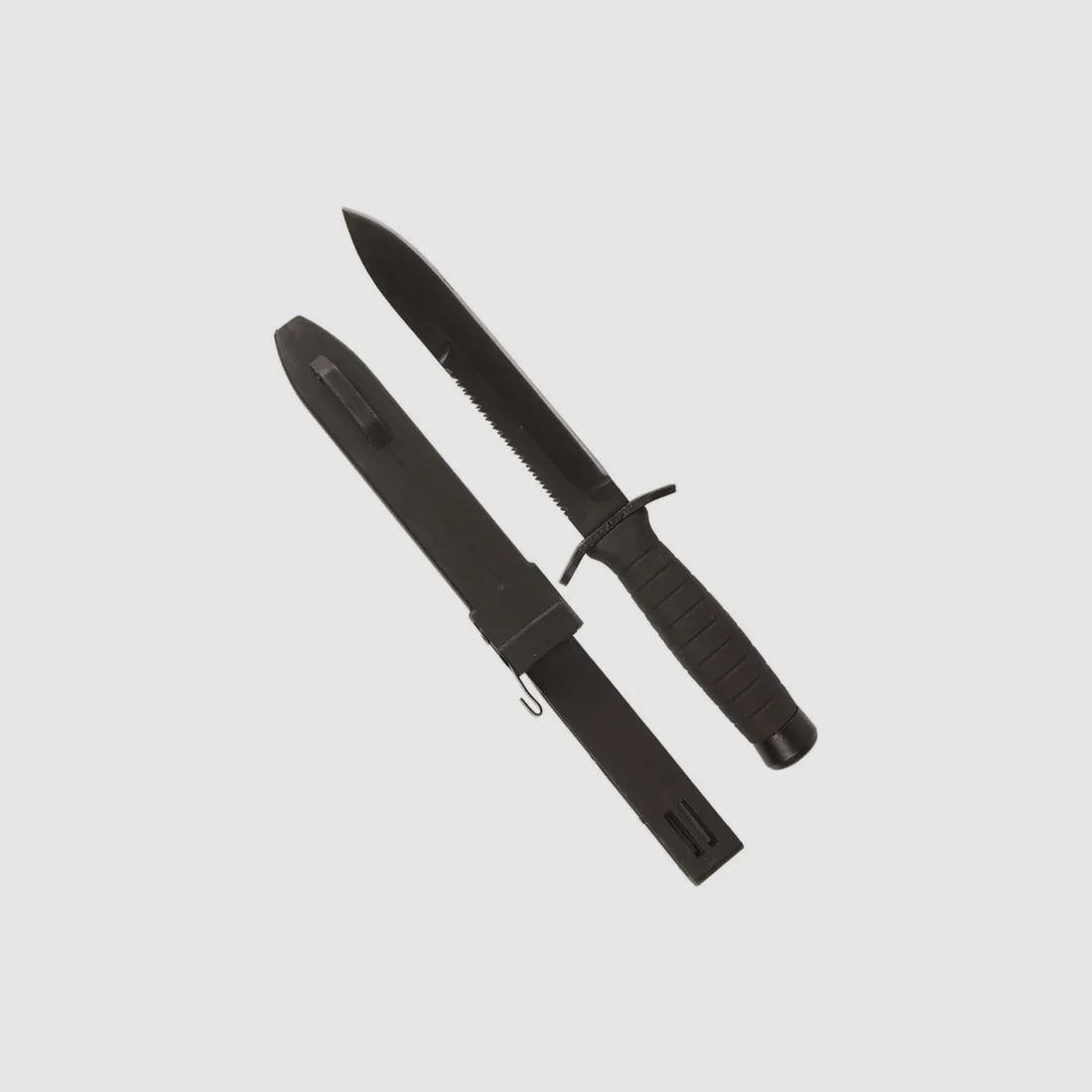 Kampfmesser Schwarz mit Säge und Kunststoff Scheide