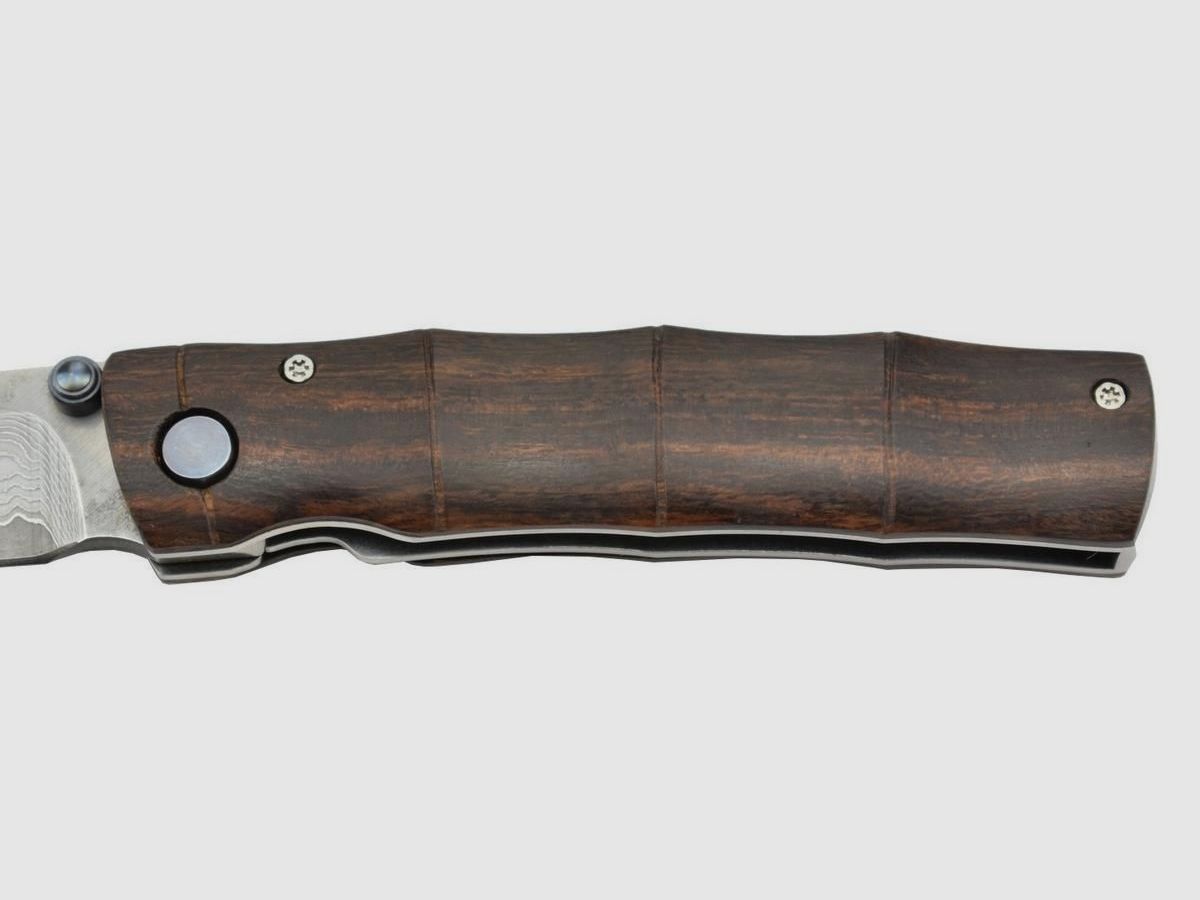 Mcusta MC-0074DI Cuchillo de bolsillo Shinra Emotion Take Damascus con mango de madera de hierro, imagen 10 de 20