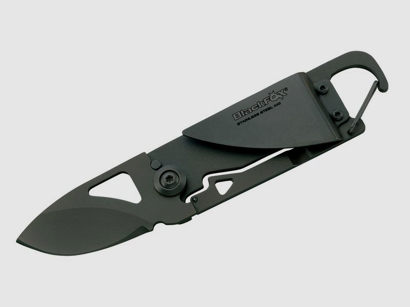 BlackFox folding knife, 440, frame lock integrated carabiner hook