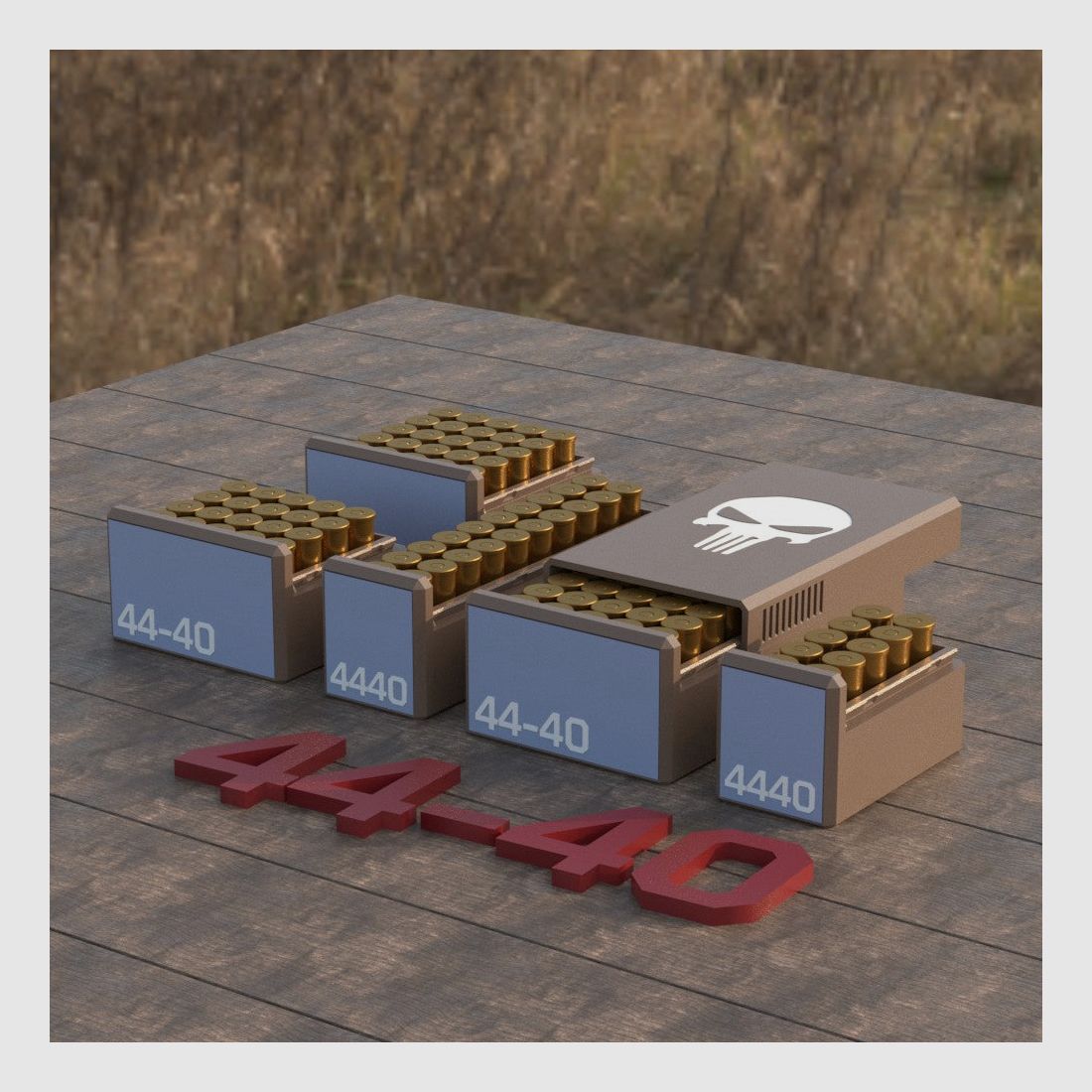 Filamelt skrzynka na amunicję / Ammo Box .44-40 Winchester – skrzynka na naboje na 50 strzałów, wyprodukowano w Niemczech