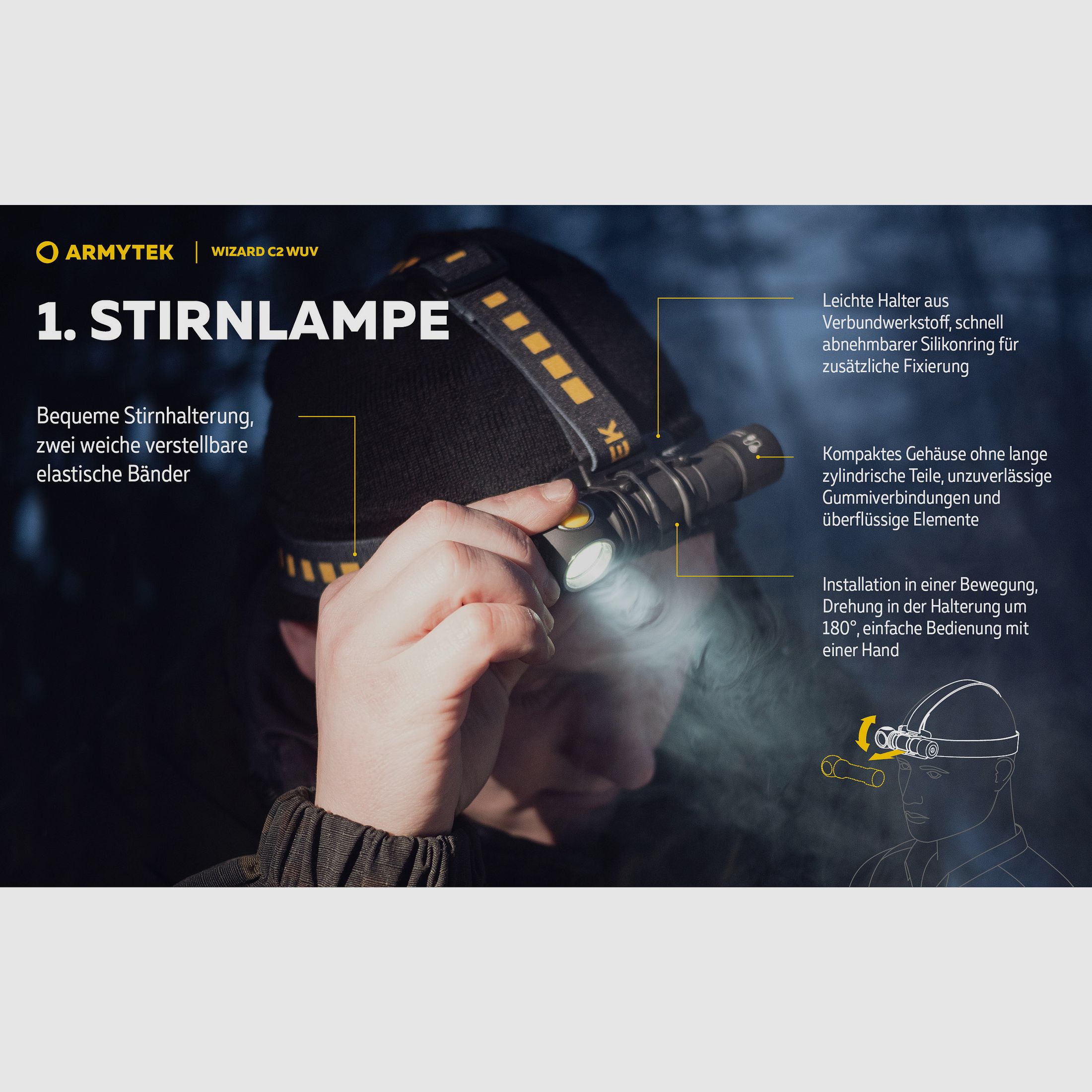 UV Stirnlampe | Taschenlampe Armytek Wizard C2 WUV – für Jagd / Outdoor / Camping, Bild 23 von 23