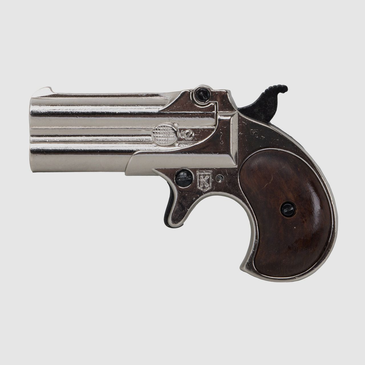 B-Ware Deko Pistole Kolser Derringer 95 USA 1866 Kaliber .41 vernickelt Griffschalen in Holzoptik