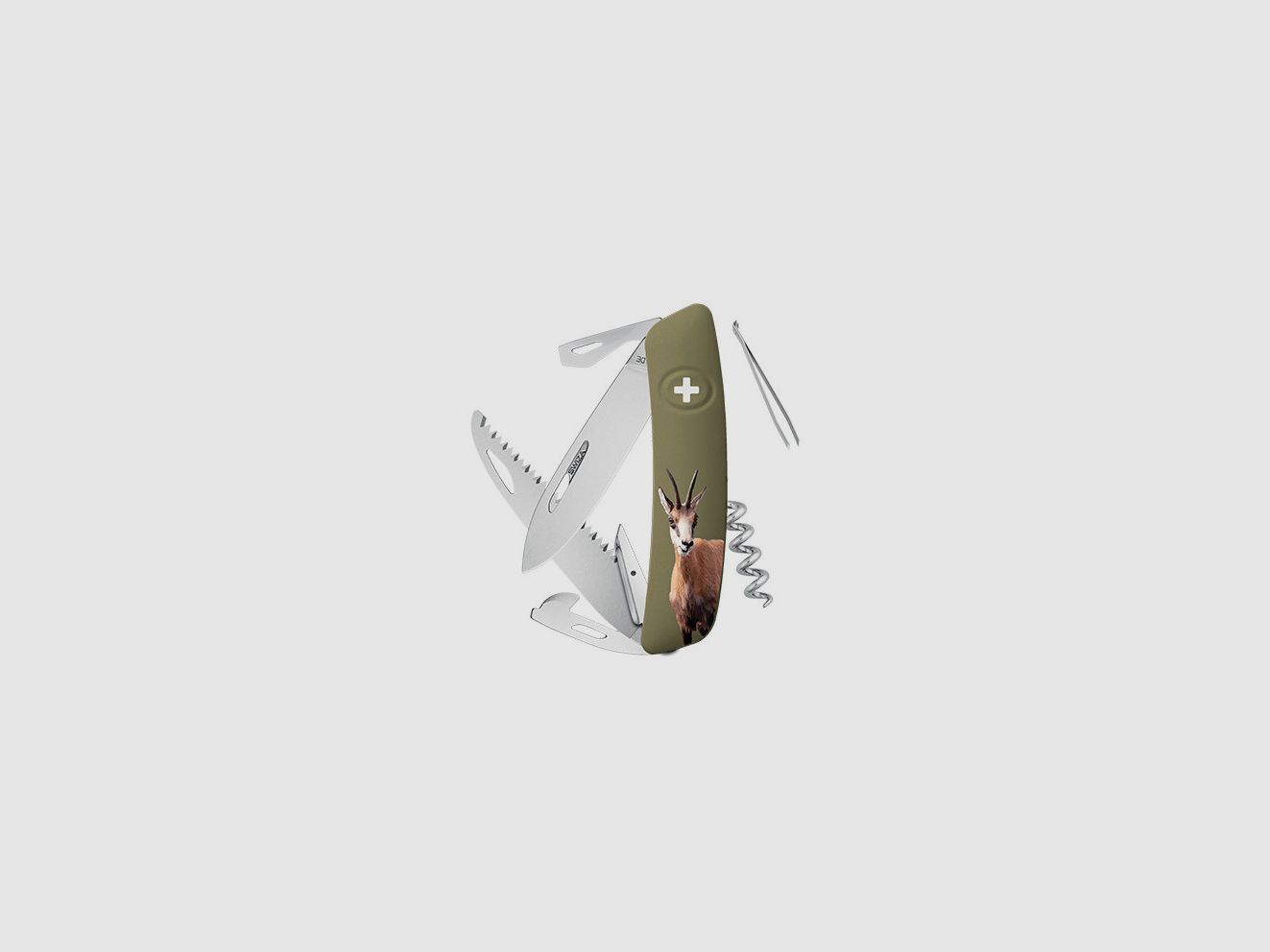 Zwitserse zakmes Swiza D05, olijf, Chamois-print 7,5 cm, afbeelding 2 van 2