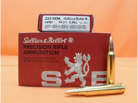 S&B Sellier & Bellot Patrone .223Rem S&B/ Sellier&Bellot 52grs HPBT Match (2886) VE 20 Patronen/ 3,36g Hohlspitz-Torpedoheck-Match