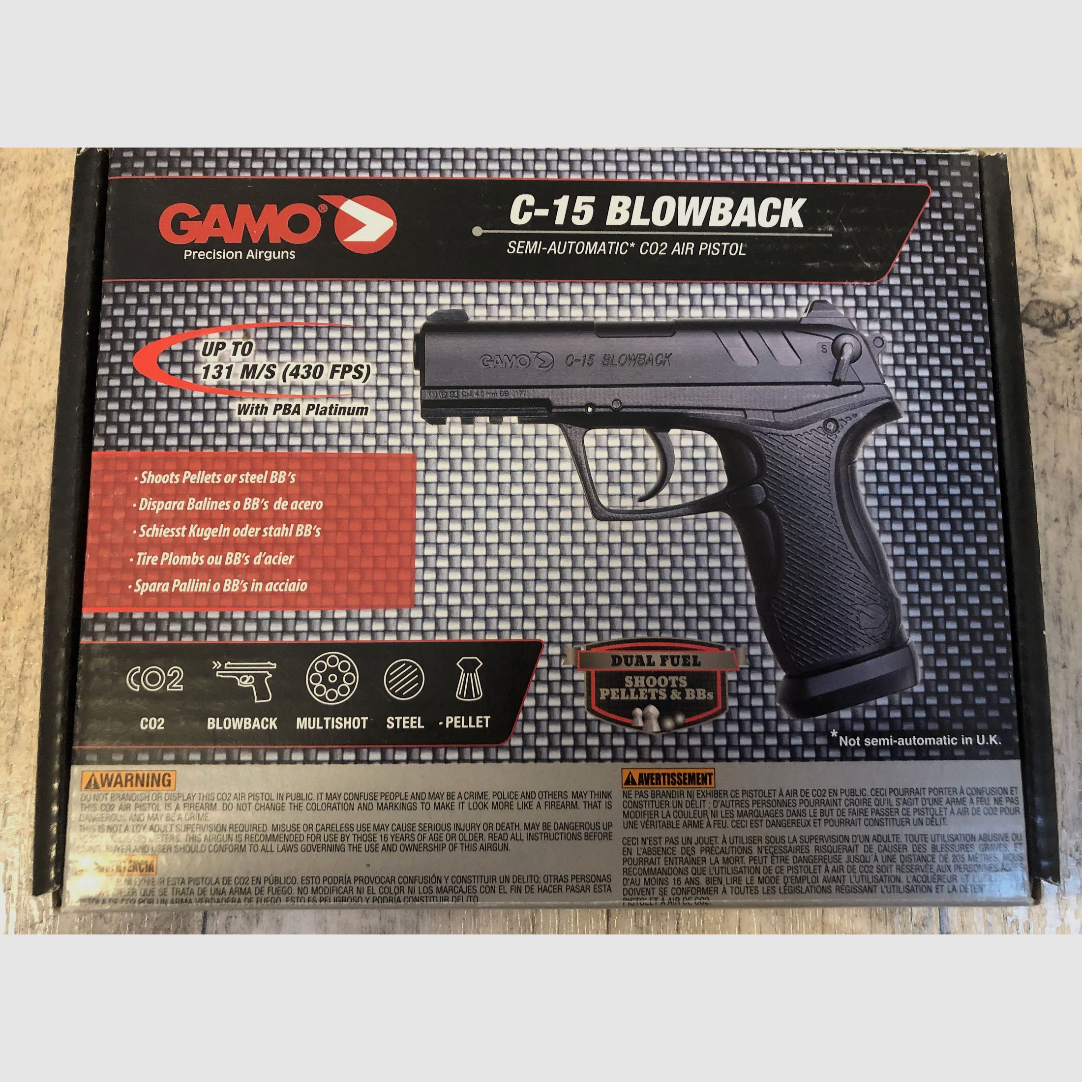 GAMO Luftpistole, CO2, 4,5 mm BB und Diabolo, C- 15 Blowback, Semi Automatic, Luftgewehr