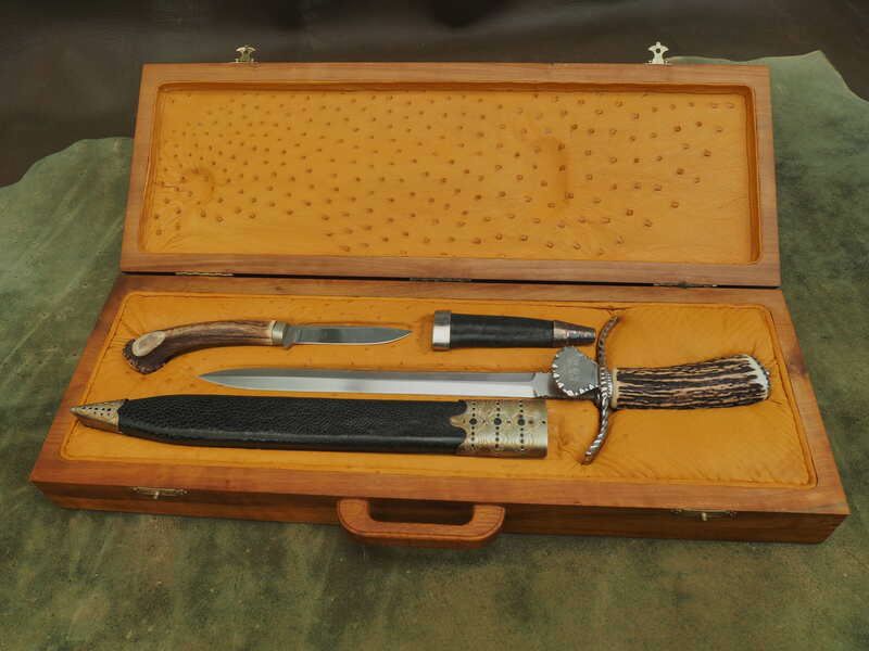 Coltello da caccia, su misura, con nicker e scatola, attrezzatura da caccia, immagine 2 di 11