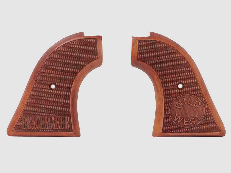 Holzgriffschalen fĂĽr Schreckschuss-, Gas-, Signalrevolver HS21 und ME 900 Fischhaut mit Peacemaker Schriftzug