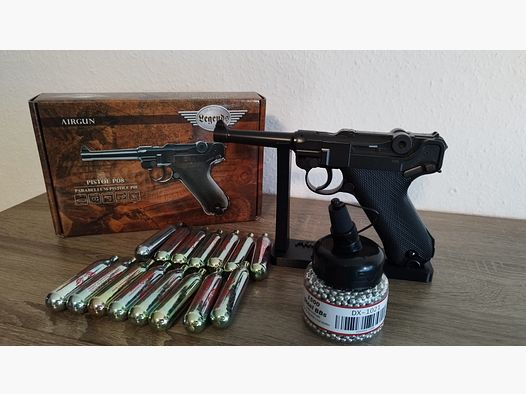 Umarex Legends P08 Metallausführung mit Zubehör CO2 4,5mm BB Pistole