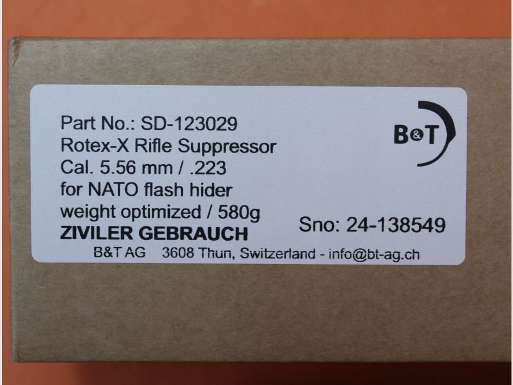 B&T AG Schalldämpfer .223Rem B&T AG Rotex-X (SD-123029) Edelstahl grau m. QD-Verschluss NATO