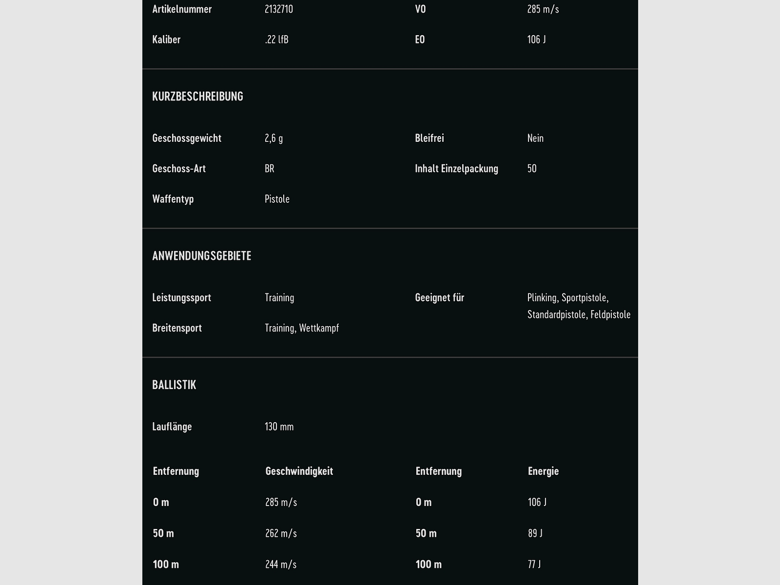 RWS .22 lfb. Target Pistol 2,6g 40grs. Pistolenmunition Kleinkaliber