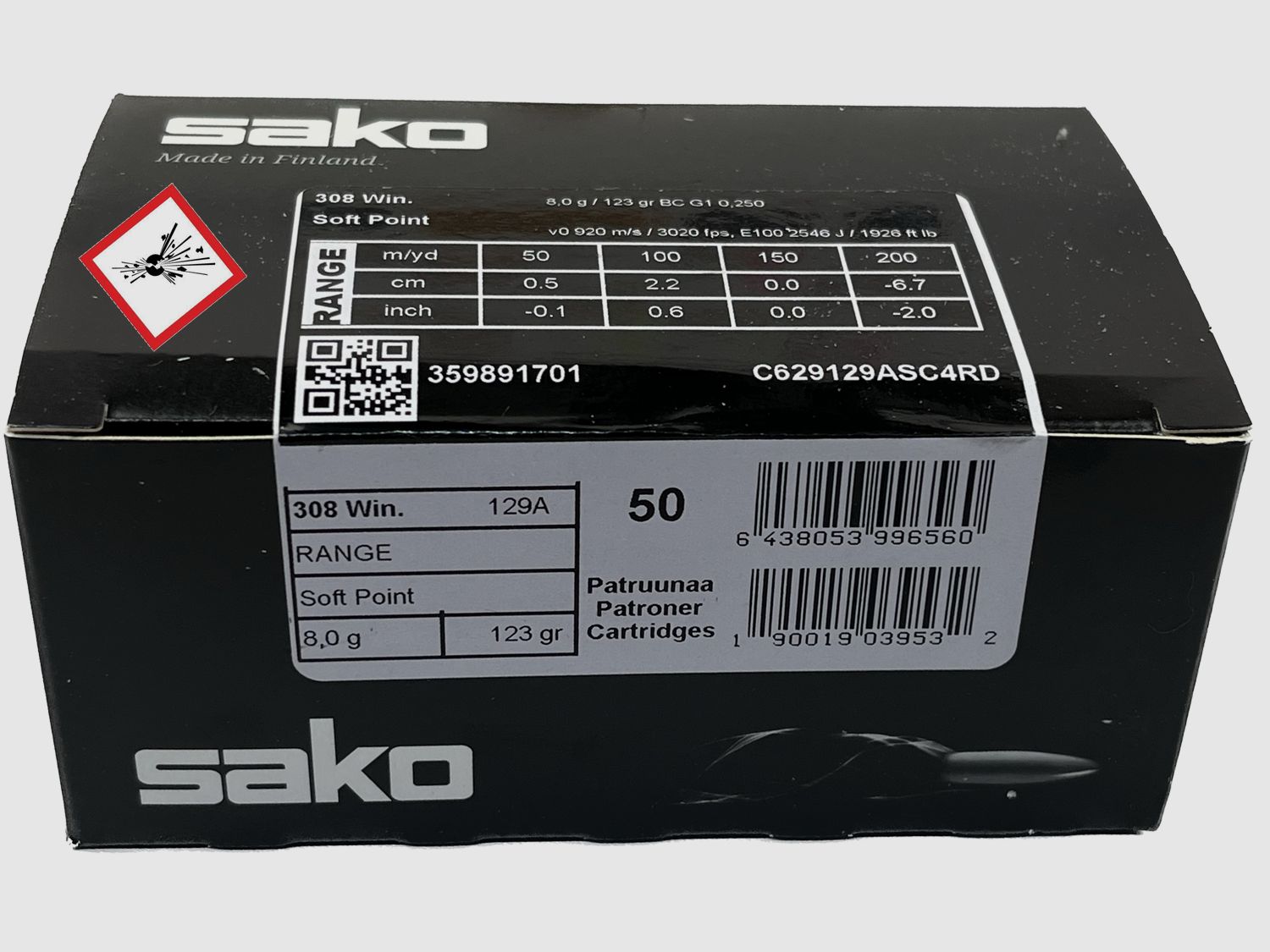 Sako cartouche de chasse Range Softpoint Cal..308Win 123 grs