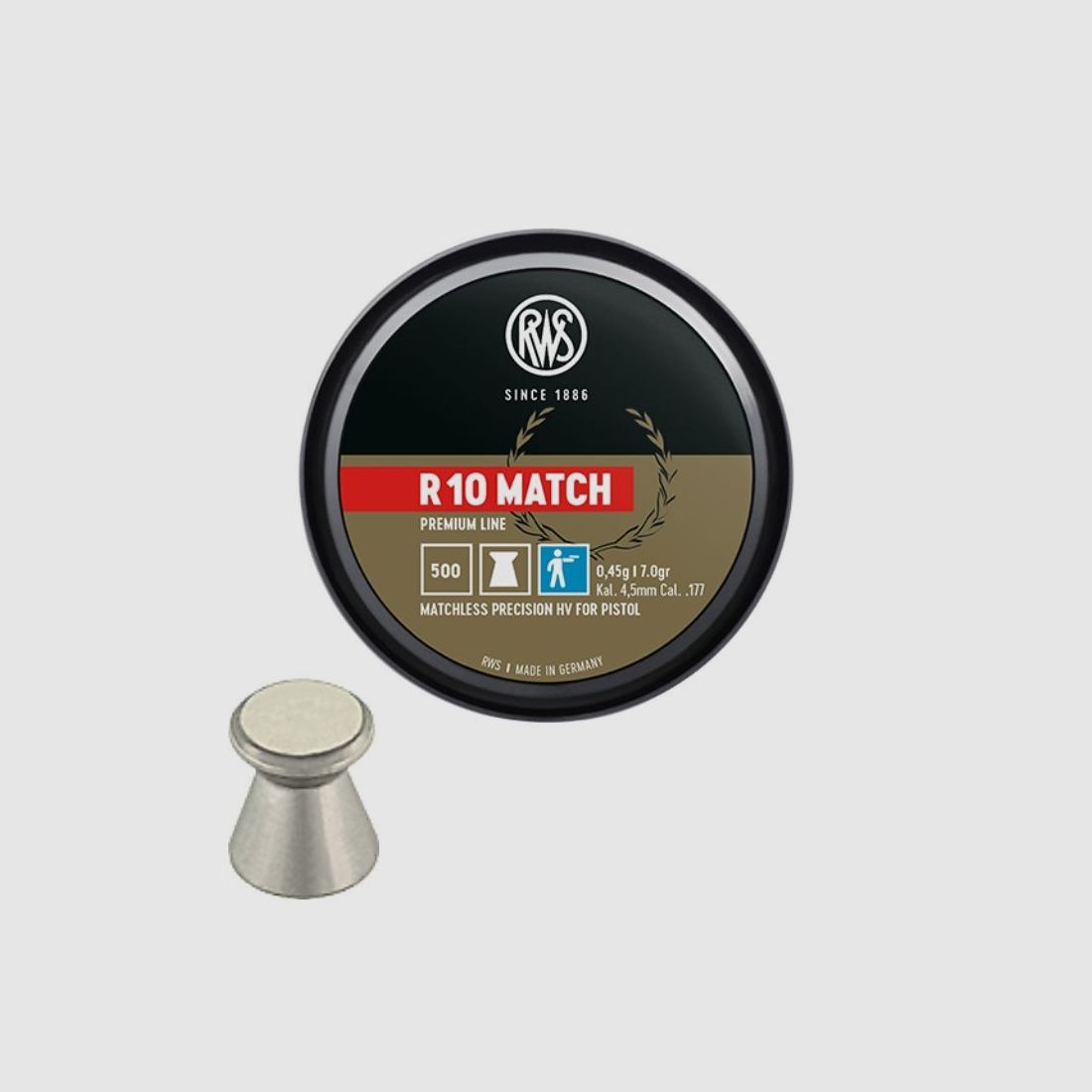 RWS Geschosse Pistole R10 Match 0,45 g Durchmesser Kal. 4,49 mm