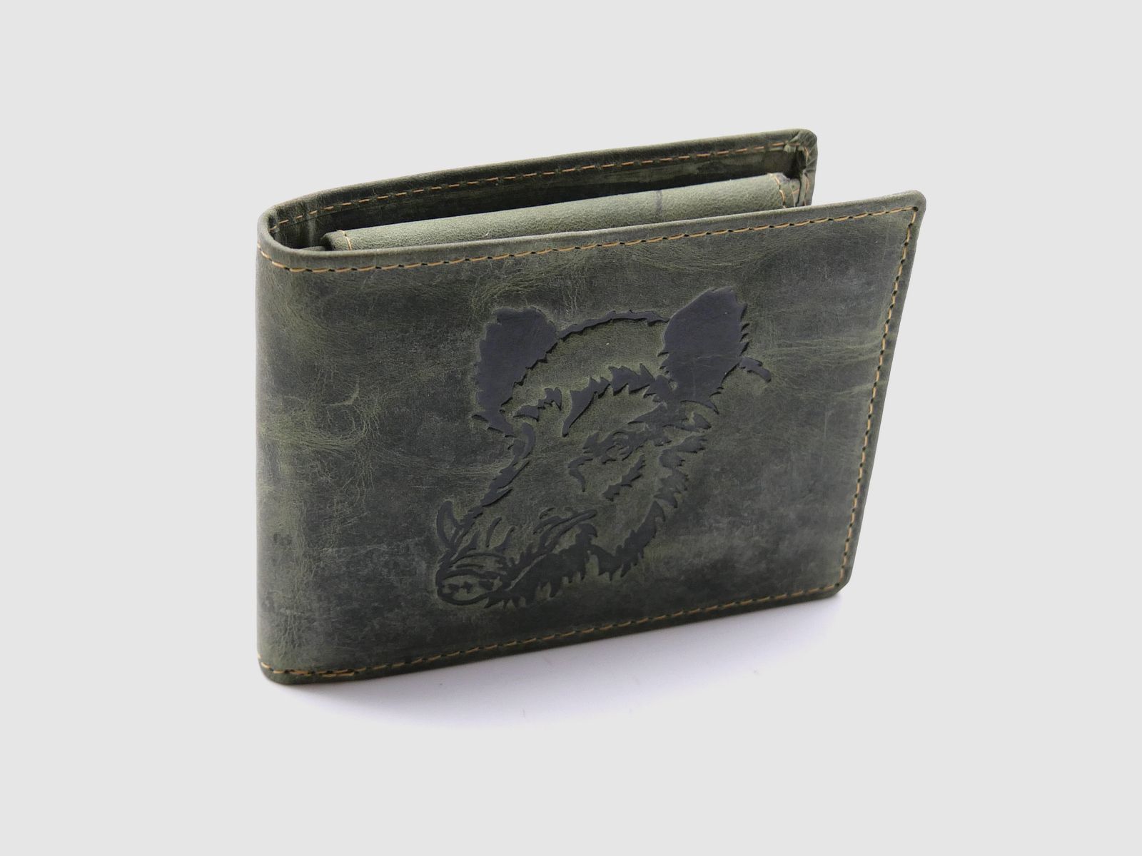 Greenburry Leder Geldbörse olive Vintage Animal Collection Keiler stag 1705-wildboar-30