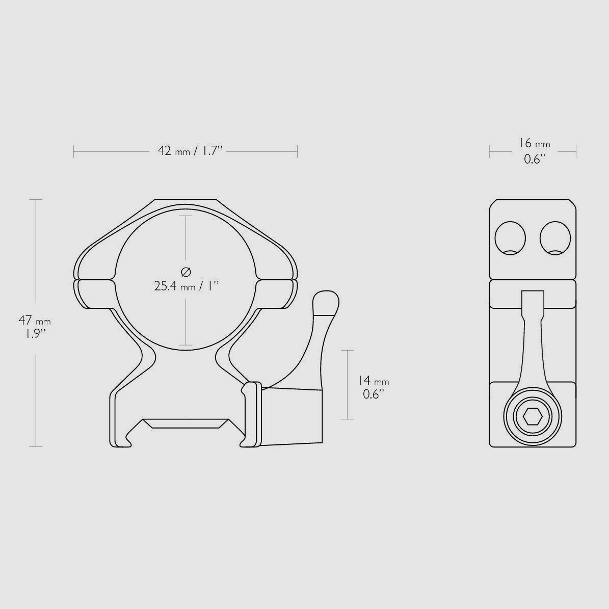 HAWKE 23012 1" 25,4mm Präzision Stahl Ringmontagen Hoch für Weaver Schiene