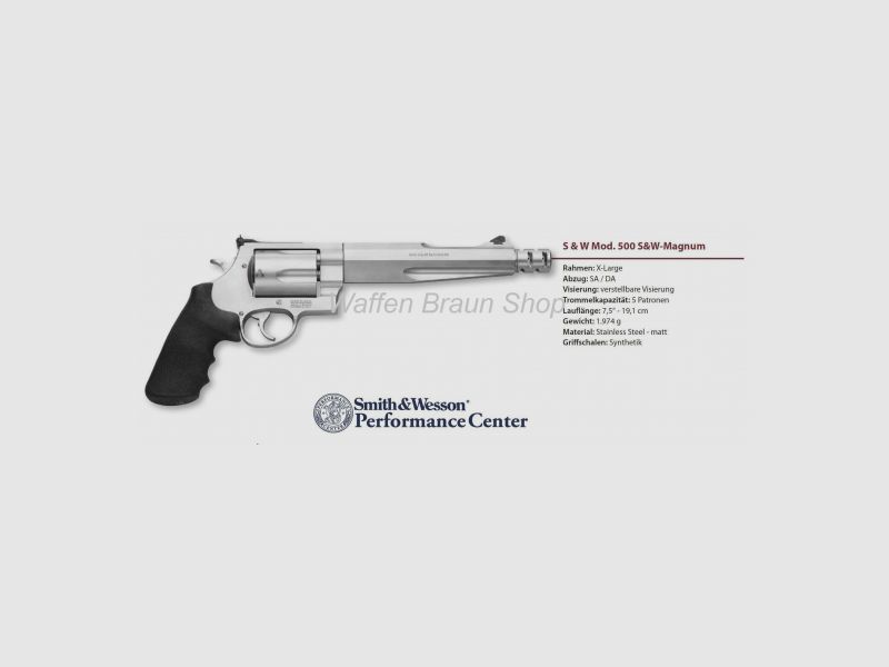 S&W Rev. Mod. 500 Hunter, cal. .500 S&W Mag., 7 1/2", Performence Center Model