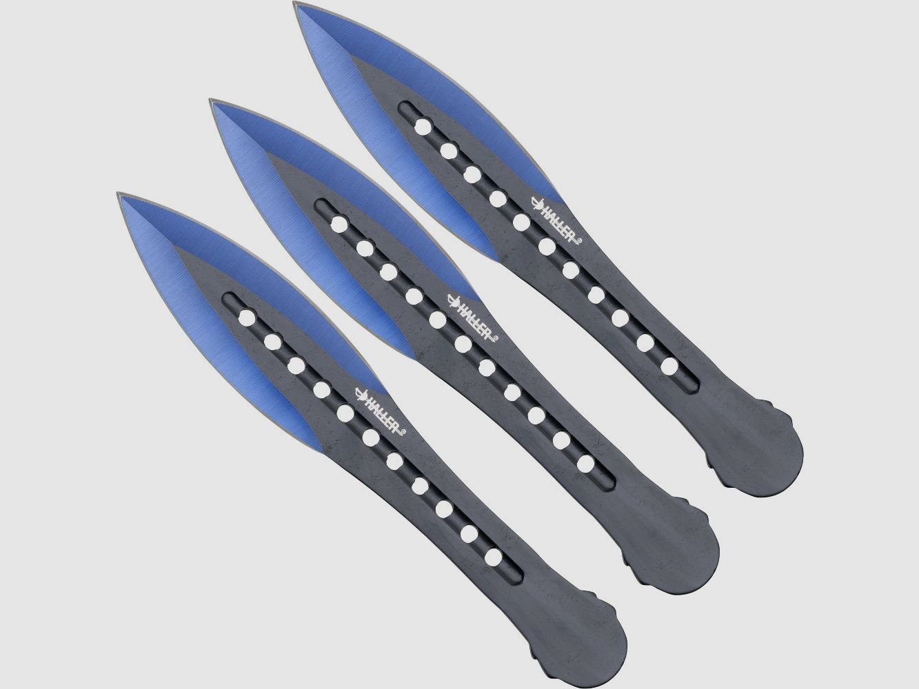 Set de 3 cuchillos arrojadizos Kunai con puntas de hoja azules