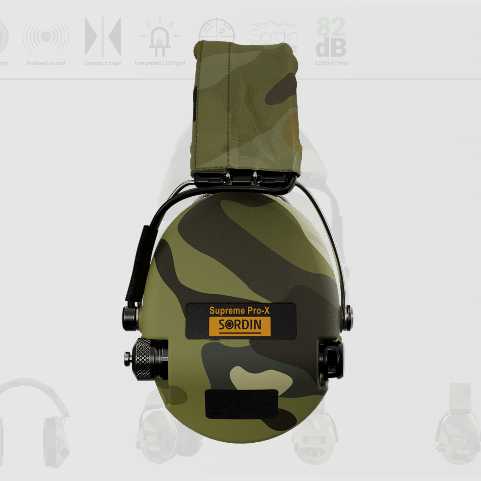 Sordin 75302-X-08-S Electronic Hearing Protection Supreme Camo Pro X LED Headband