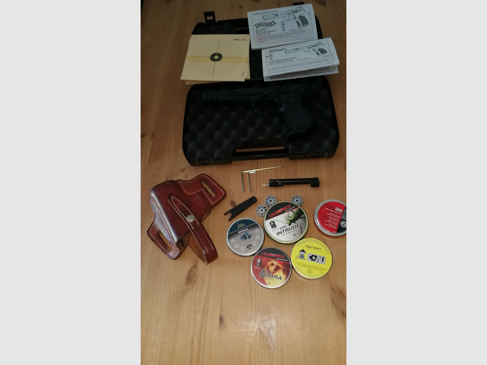 Walther CP 88 "Sniper editie" verchroomde luchtpistool met veel accessoires