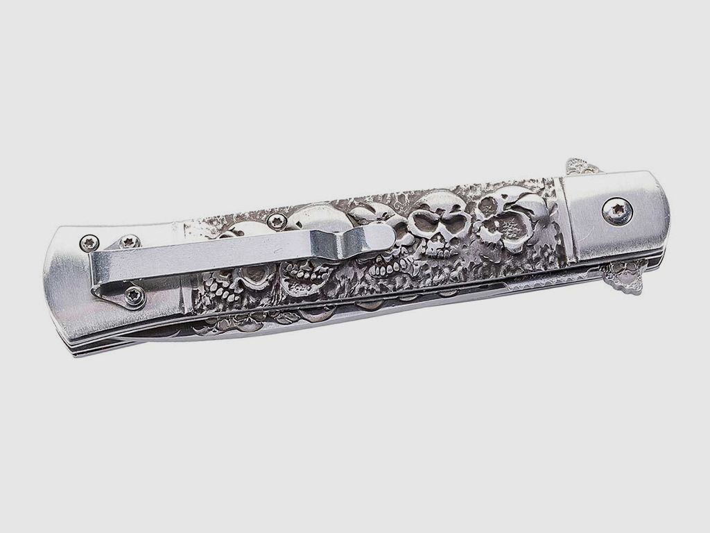 Einhandmesser Skulls Totenkopf Herbertz Stahl AISI 420 KlingenlĂ¤nge 9,7 cm Edelstahlgriff (P18)