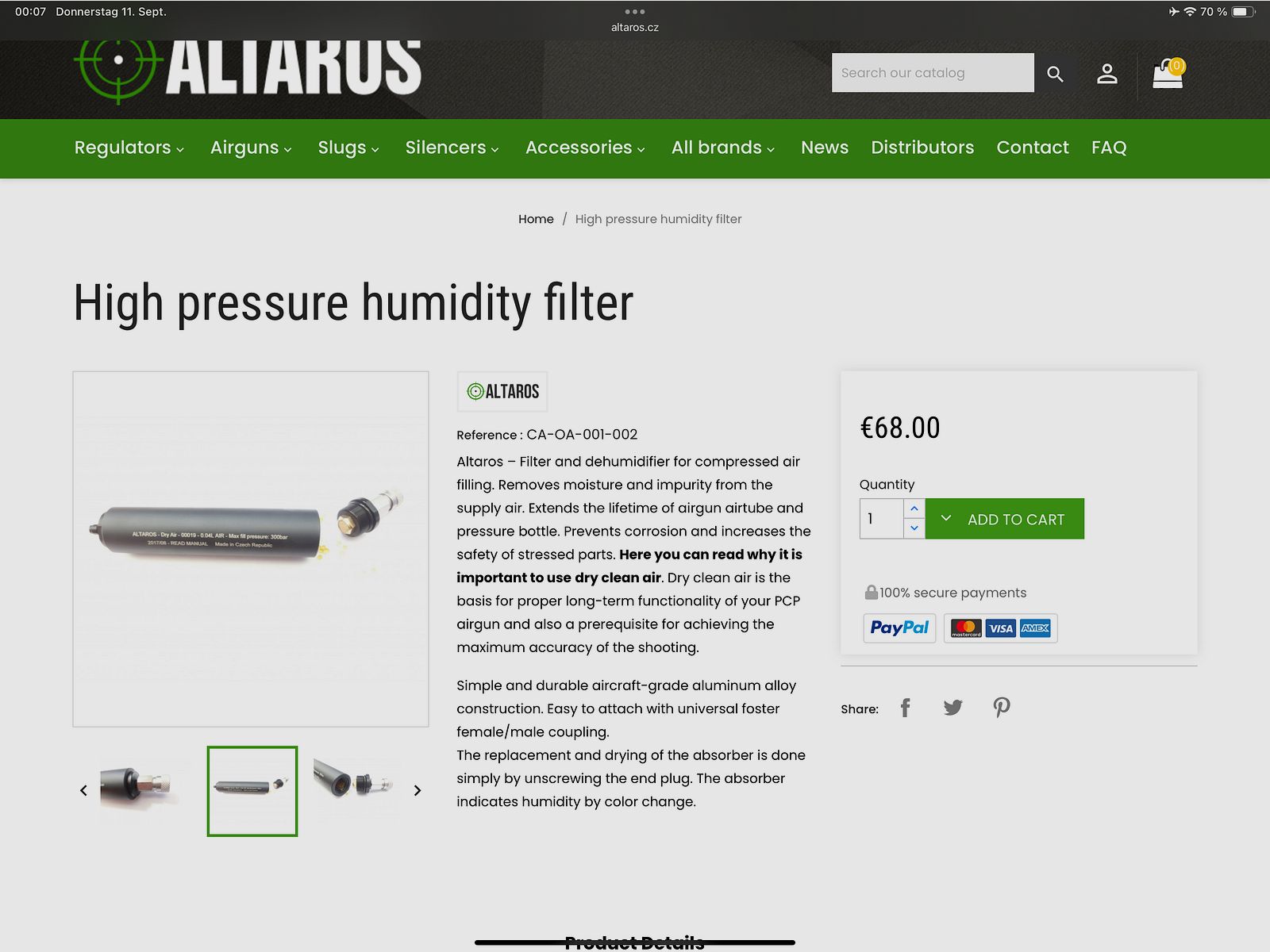 Altaros Hochdruck-Luftfilter – bis 300 bar