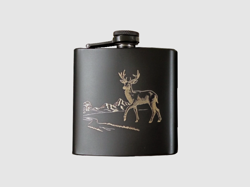 Jagd Edelstahl- Flachmann / Flasche180 ml mit Hirsch Gravur