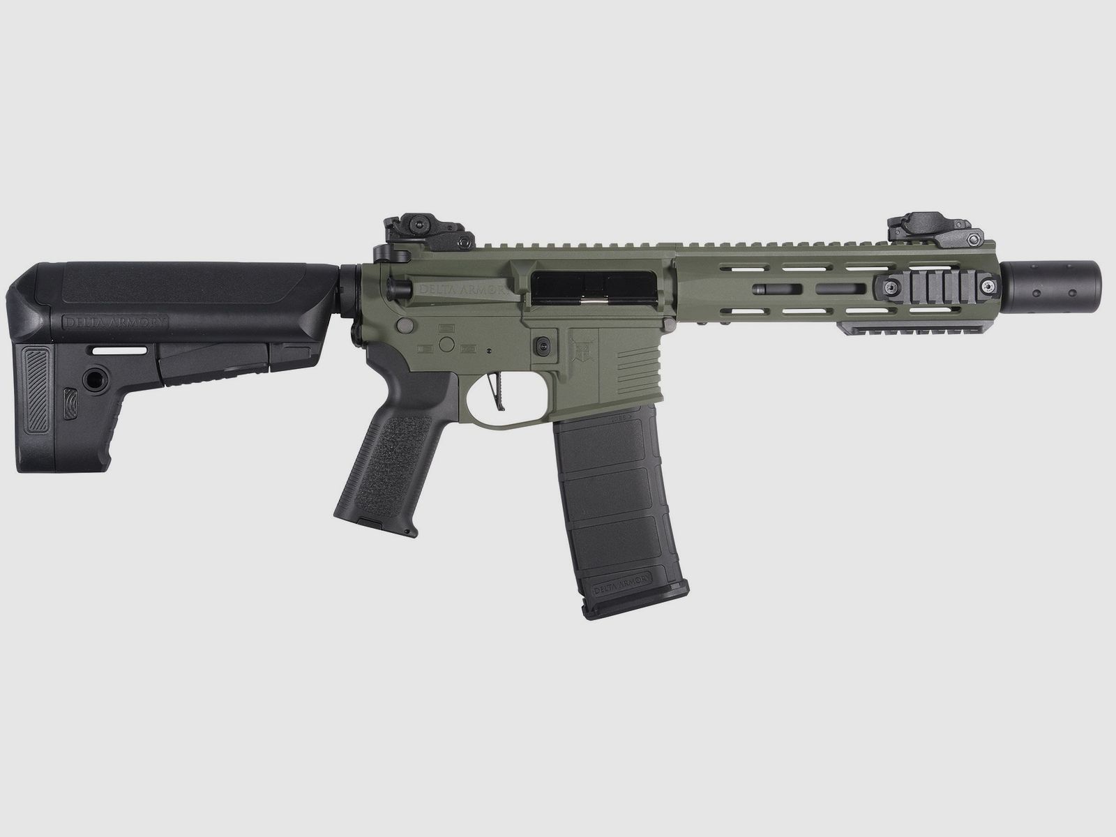 M4 AR15 M-LOK SilentOps 8 Zoll CHARLIE Oliv Softair Gewehr max. 0,5J | Delta Armory