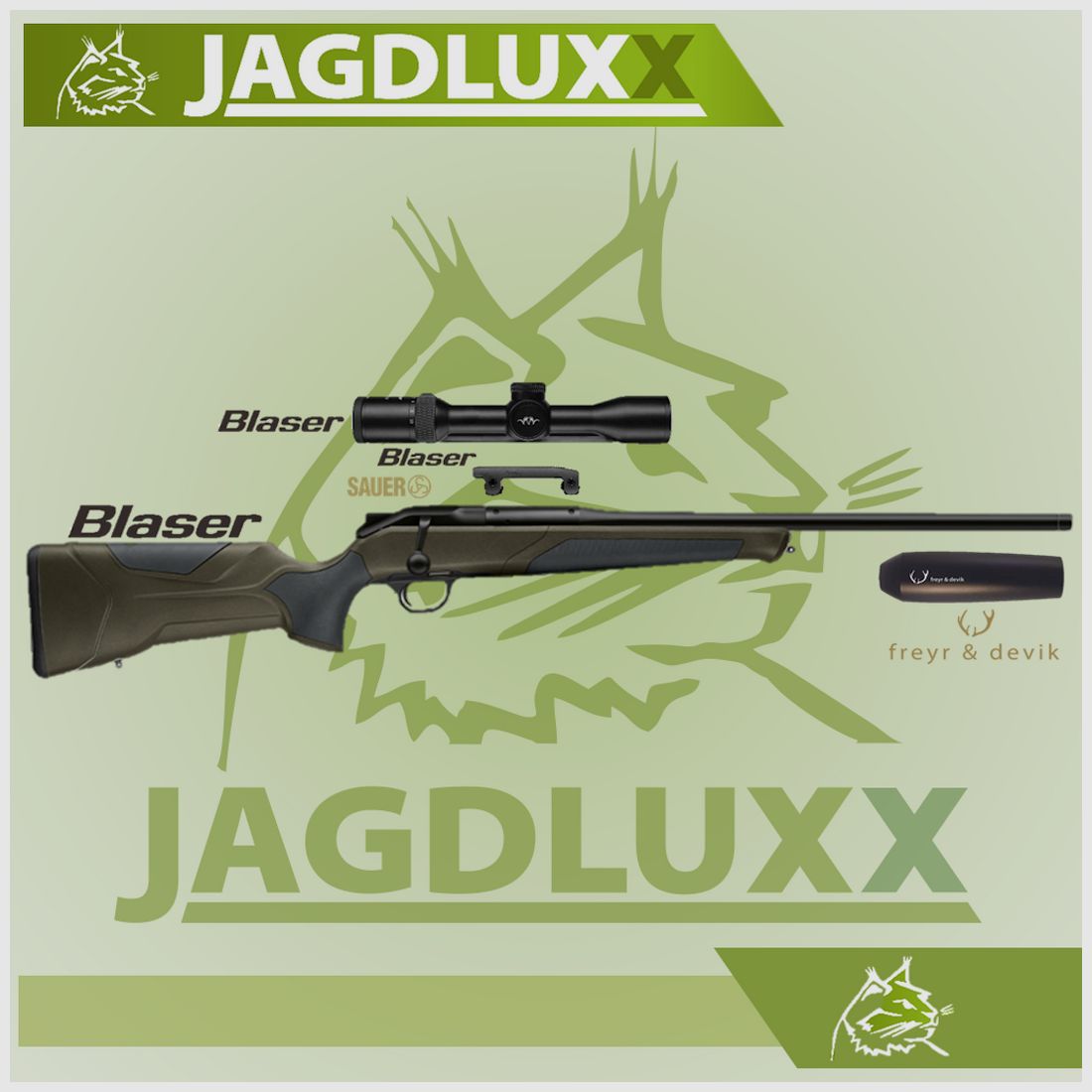 Blaser R8 Professional 2.0 verde oliva oscuro con Blaser B2 y silenciador freyr & devik