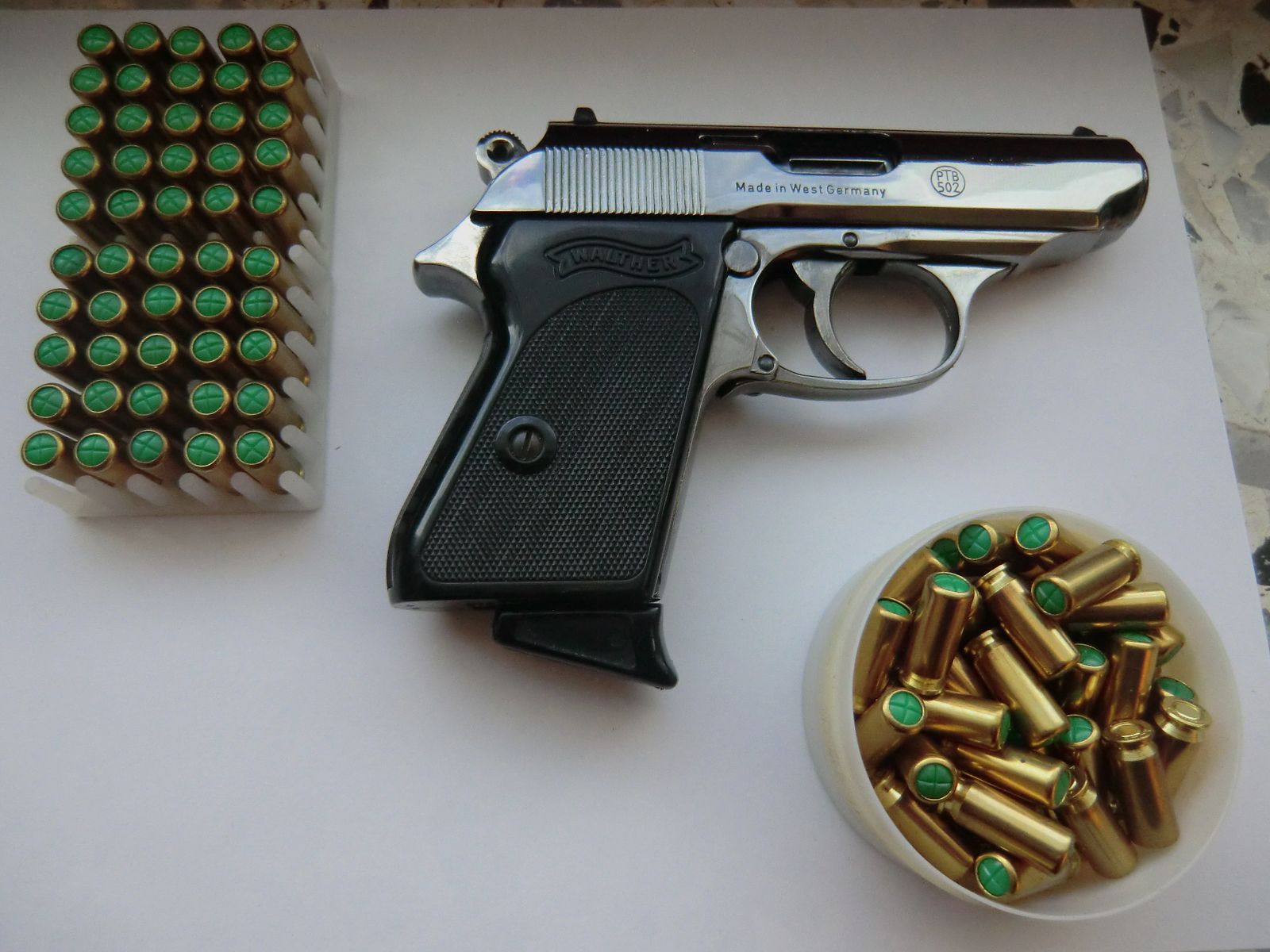 Walther PPK PTB 502 8mm K -  SCHWARZ-CHROM - seltenes Sammlerstück in neuwertigen Zustand + 159 x  8mm Platzpatr.