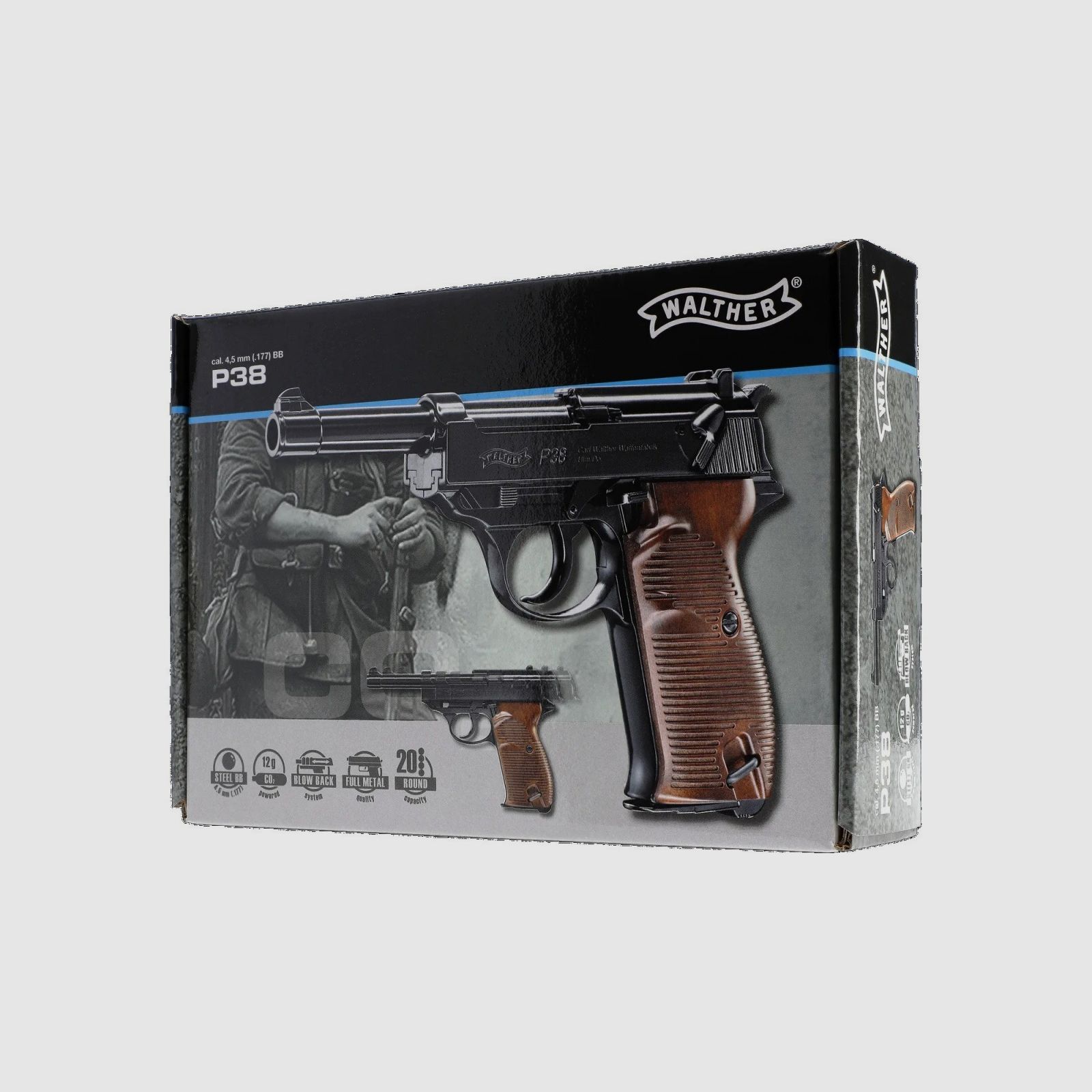 Walther P38 con corredera móvil de acero 4,5 mm y CO2, imagen 6 de 6