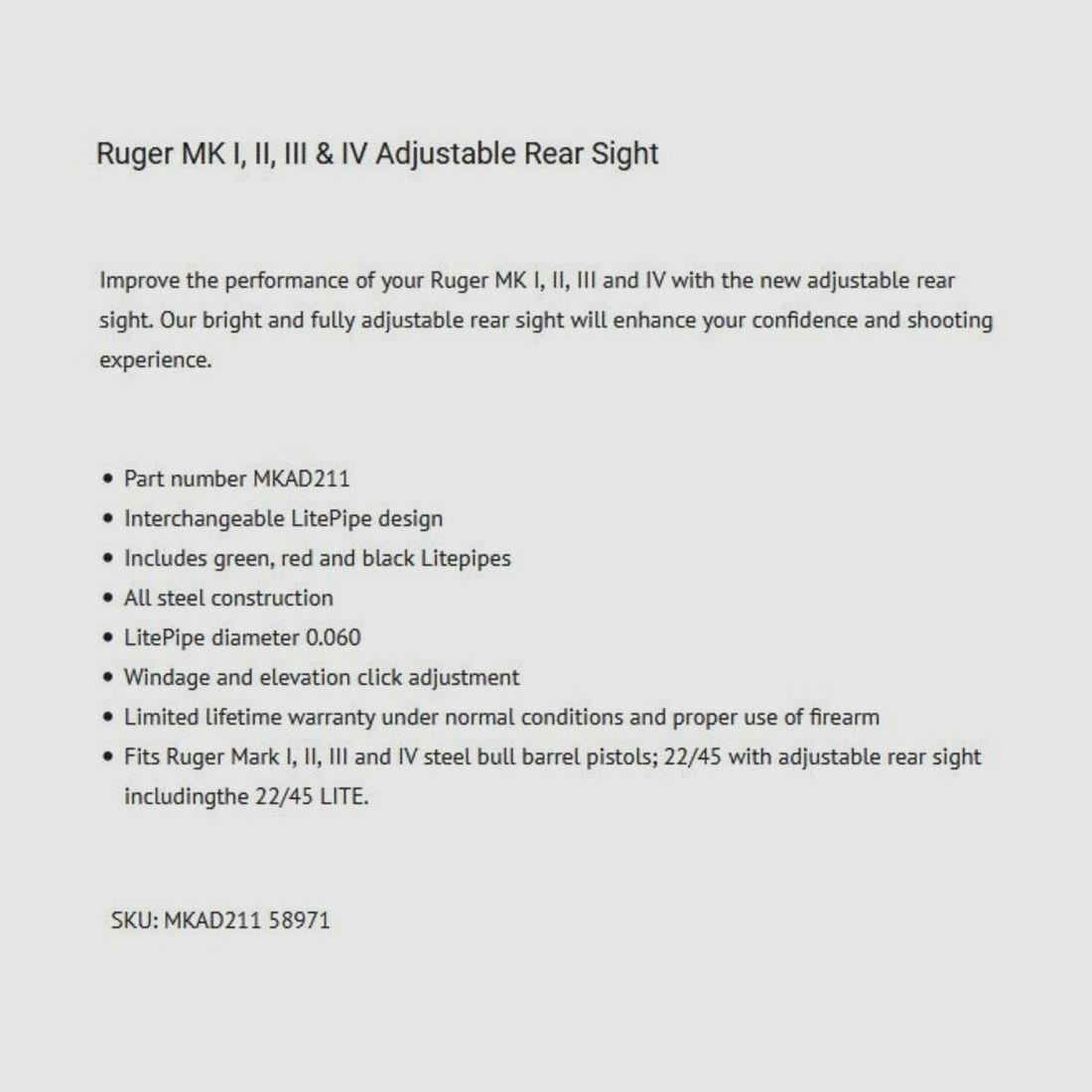 Hiviz HIVIZ Vizier Fiber Ruger MK I-IV+22/45 .22lr