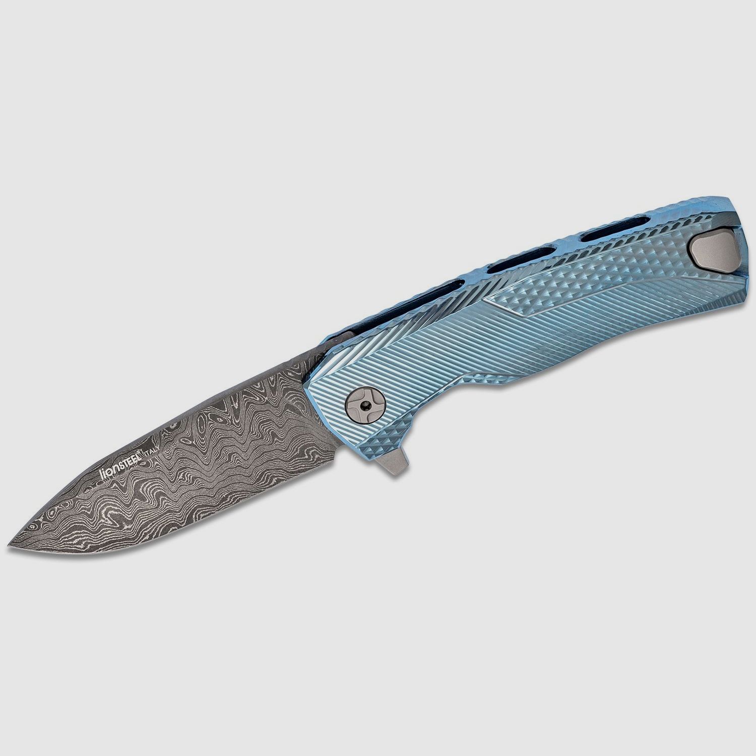 ROK DD BL, Nichols Scrambled Damascus-Klinge, blauer Titangriff | 97319