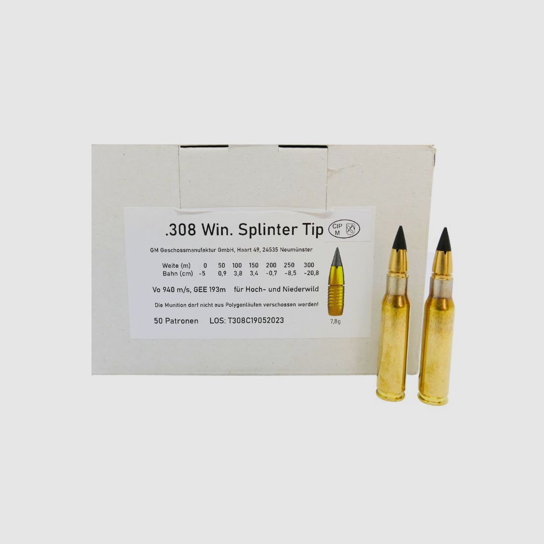 Geschoss-Manufaktur .308Win Splinter Tip 7,8g/120grs Büchsenpatronen Bleifrei