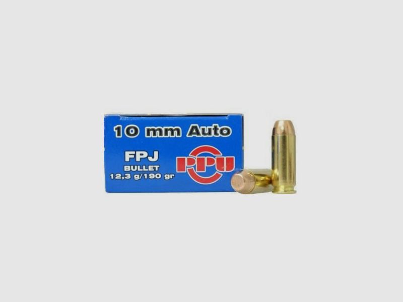 PPU 10MM AUTO FPJ - 190GRS. - 50 SHORT FIREARM CARTRIDGES
