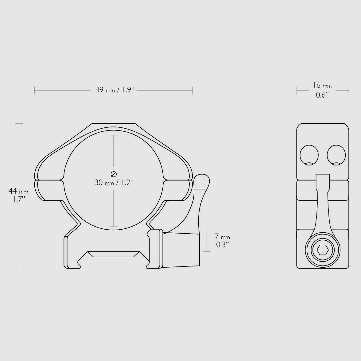 HAWKE 23016 30mm Stahl Ringmontagen Mittel für Weaver Schiene Schnellspannhebel