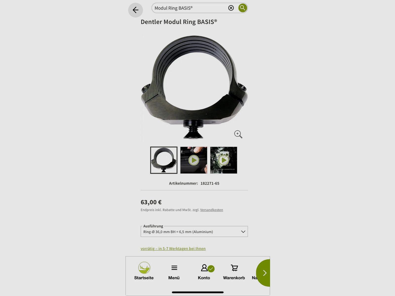 Dentler Montagering - 1x Modulring BASIS Ring Ø 36 mm BH = 6,5 mm (Aluminium)