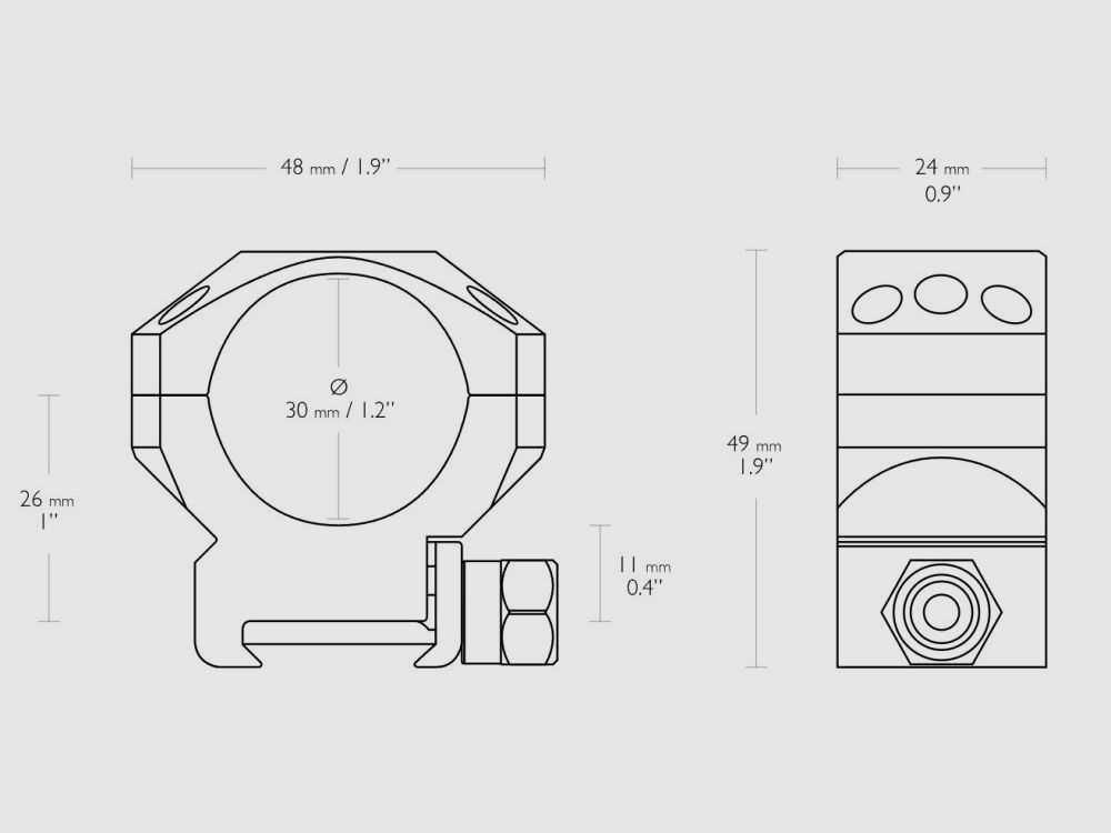 HAWKE Tactical Ring Mount, Weaver/Picatinny rail, tube: 30mm medium