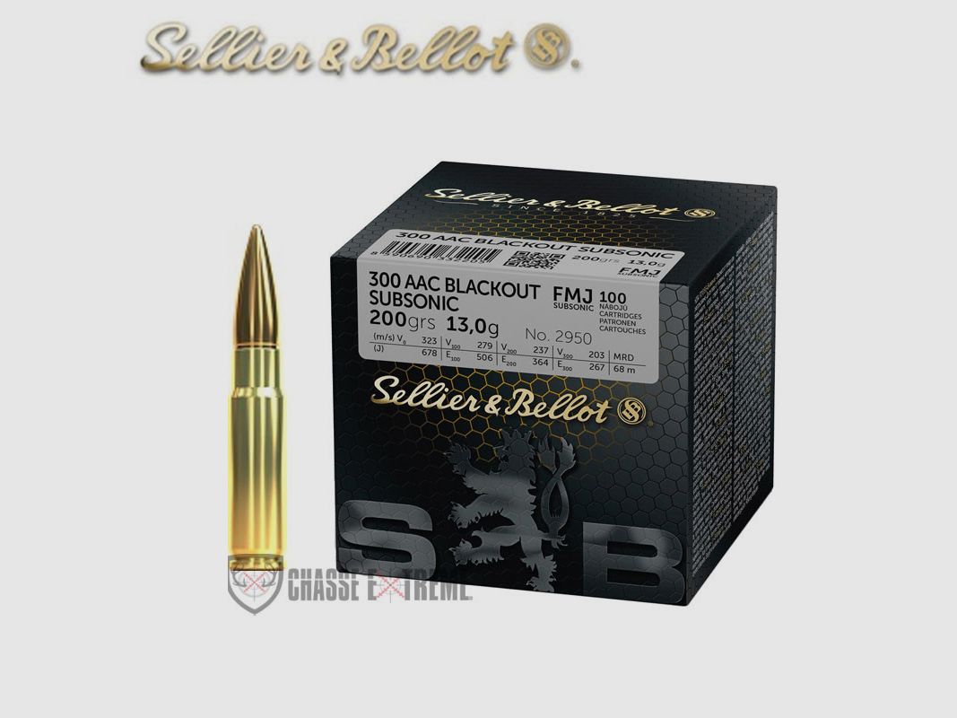 100 Rounds S&B Cal 300 AAC Blackout 200Gr Subsonic FMJ