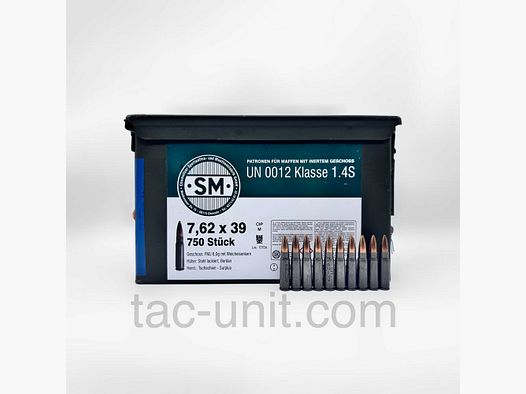 SM (Superávit) 7,62×39 FMJ 8.0g núcleo de hierro blando 750 cartuchos en caja de munición M2A1