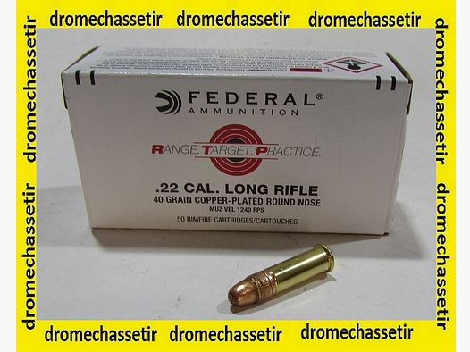 Scatola da 50 cartucce Federal Range Target Practice, cal. 22lr, 40 grains punta tonda rivestita in rame